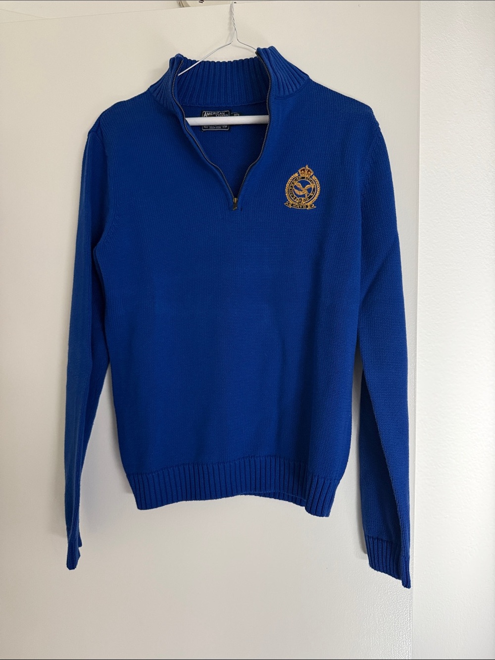 American Living Royal Blue Knit Top with Eagle Patch